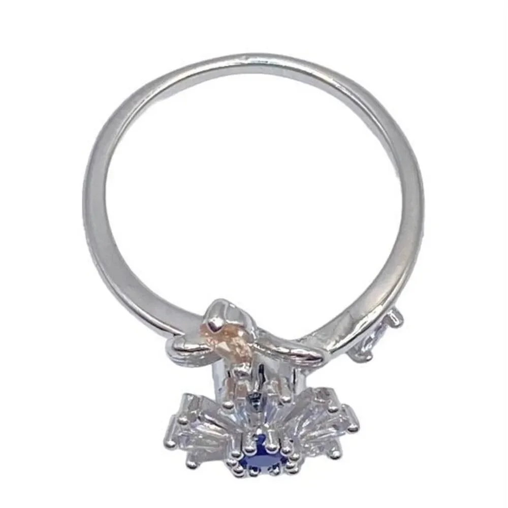 Silver cubic zirconia flower bee fidget ring size 8